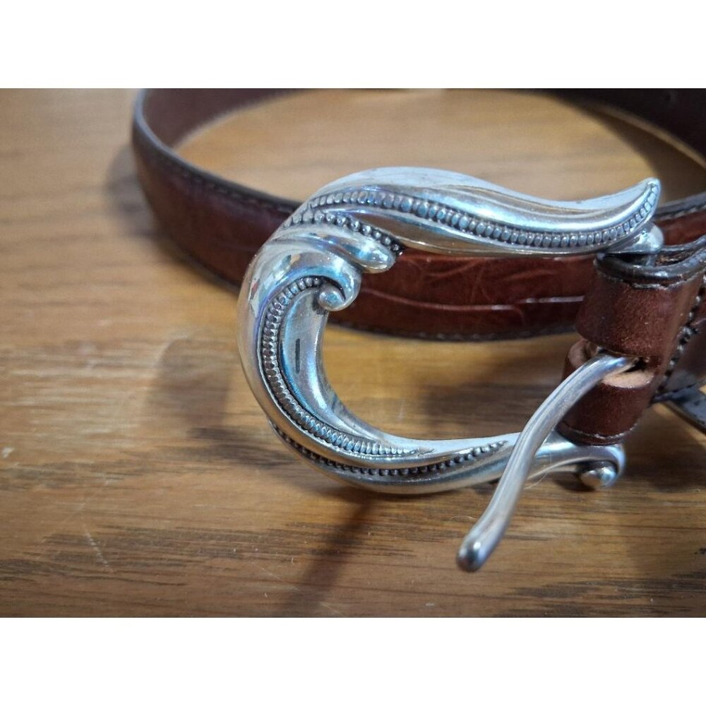 Brighton Brown Leather Belt With Silver-Tone Western Buckle Size Medium - Picture 8 of 8